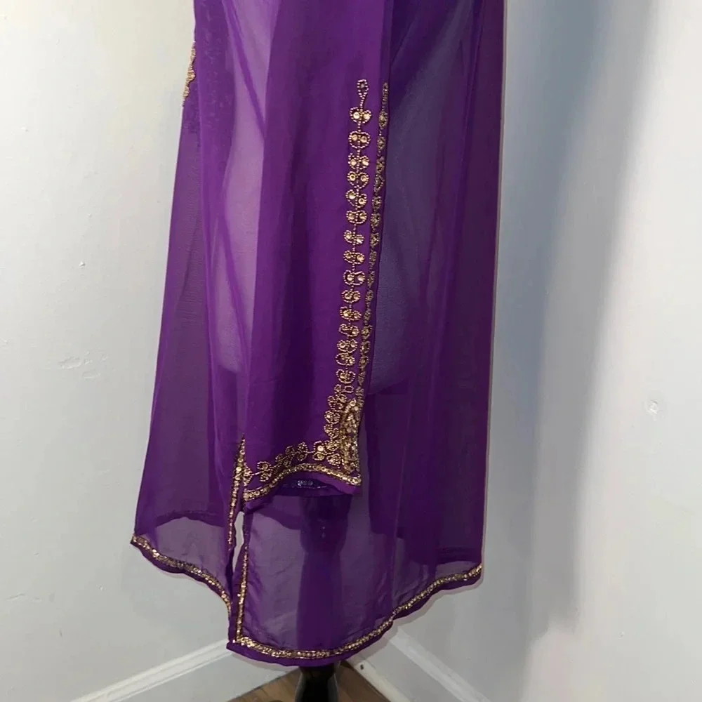 Abdul Majeed,L made in India jeweled embellished purple‎ sheer top/dress